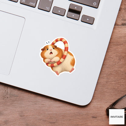 Guinea Pig hugging a padded hoop after getting stuck Vinyl Sticker