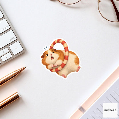 Guinea Pig hugging a padded hoop after getting stuck Vinyl Sticker