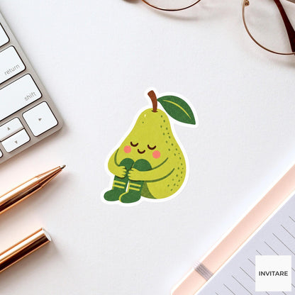 pear sitting and hugging its knees Vinyl Sticker