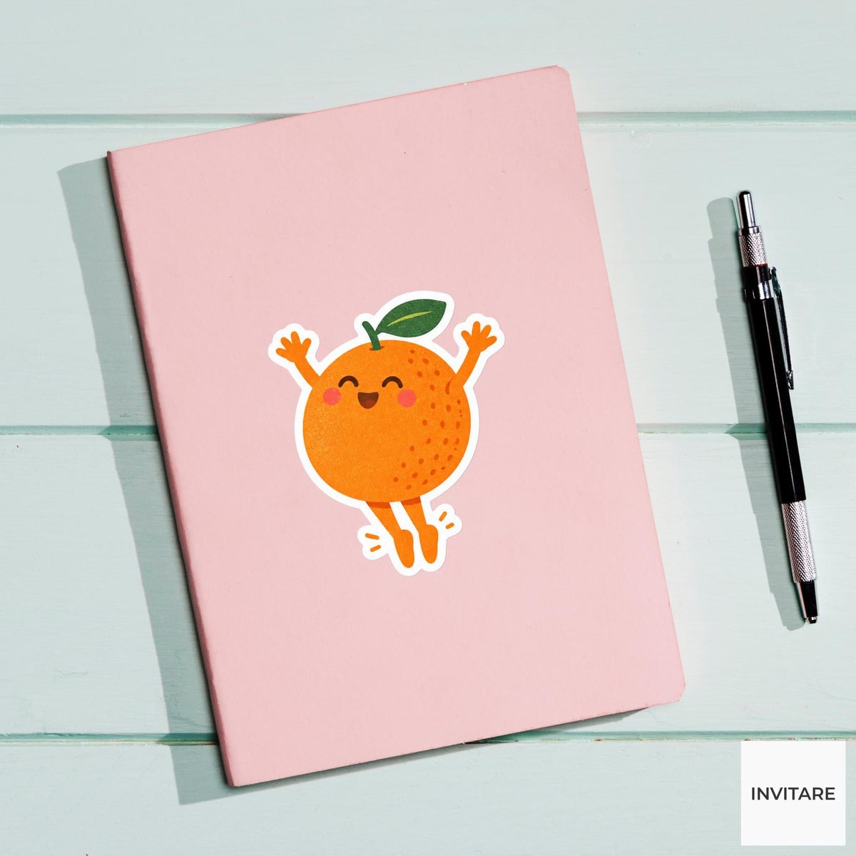 orange rising onto tiny tiptoes with arms up Vinyl Sticker