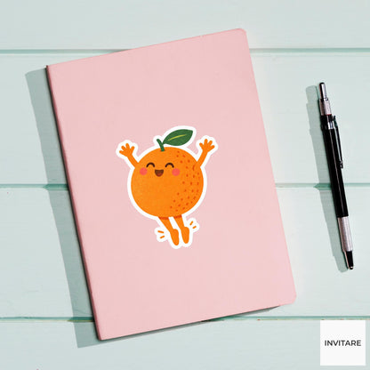 orange rising onto tiny tiptoes with arms up Vinyl Sticker
