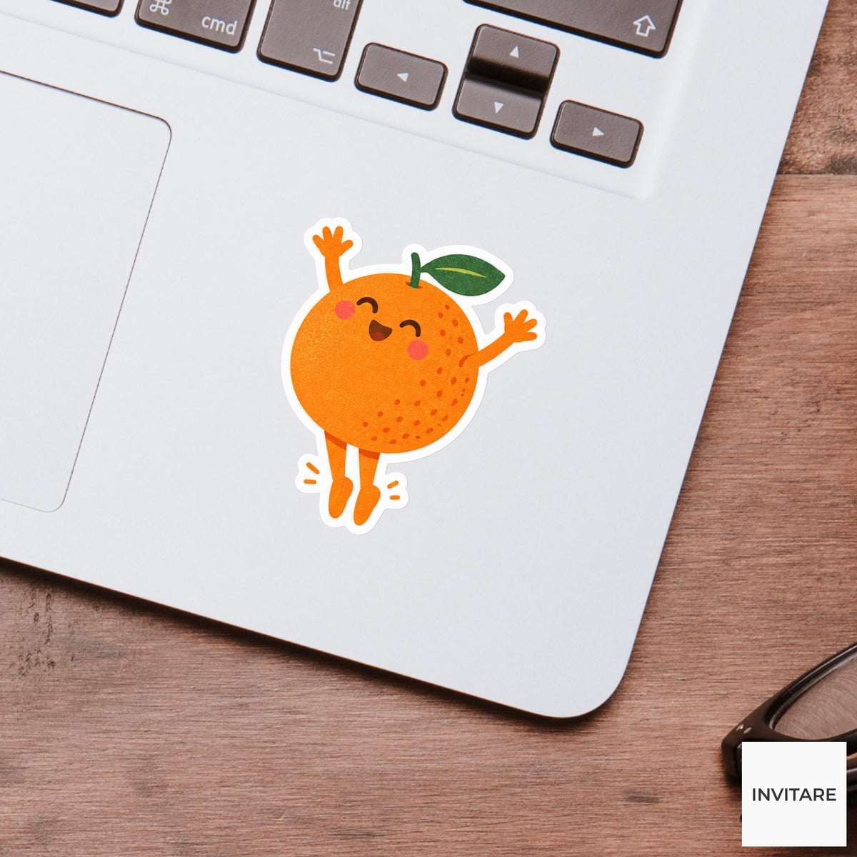 orange rising onto tiny tiptoes with arms up Vinyl Sticker