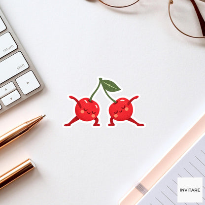 cherry pair stretching away from each other Vinyl Sticker