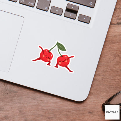 cherry pair stretching away from each other Vinyl Sticker