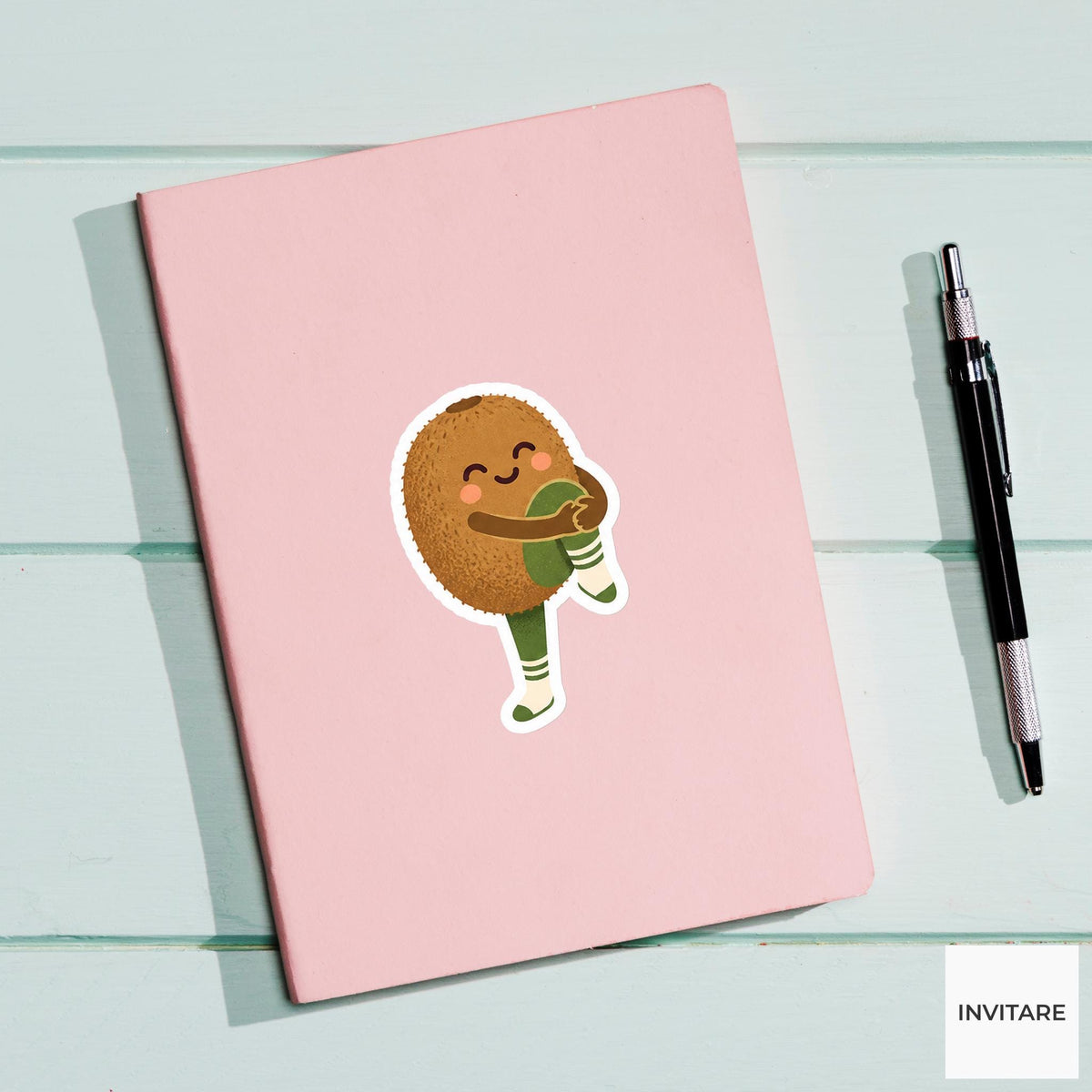 kiwi fruit standing on one foot and hugging its other knee Vinyl Sticker