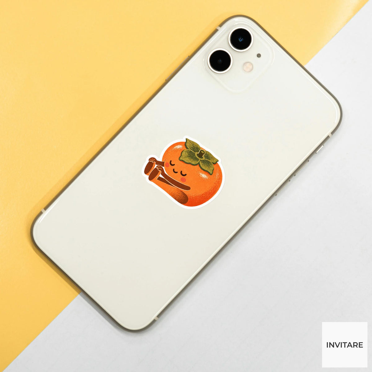 persimmon sitting in a forward fold Vinyl Sticker