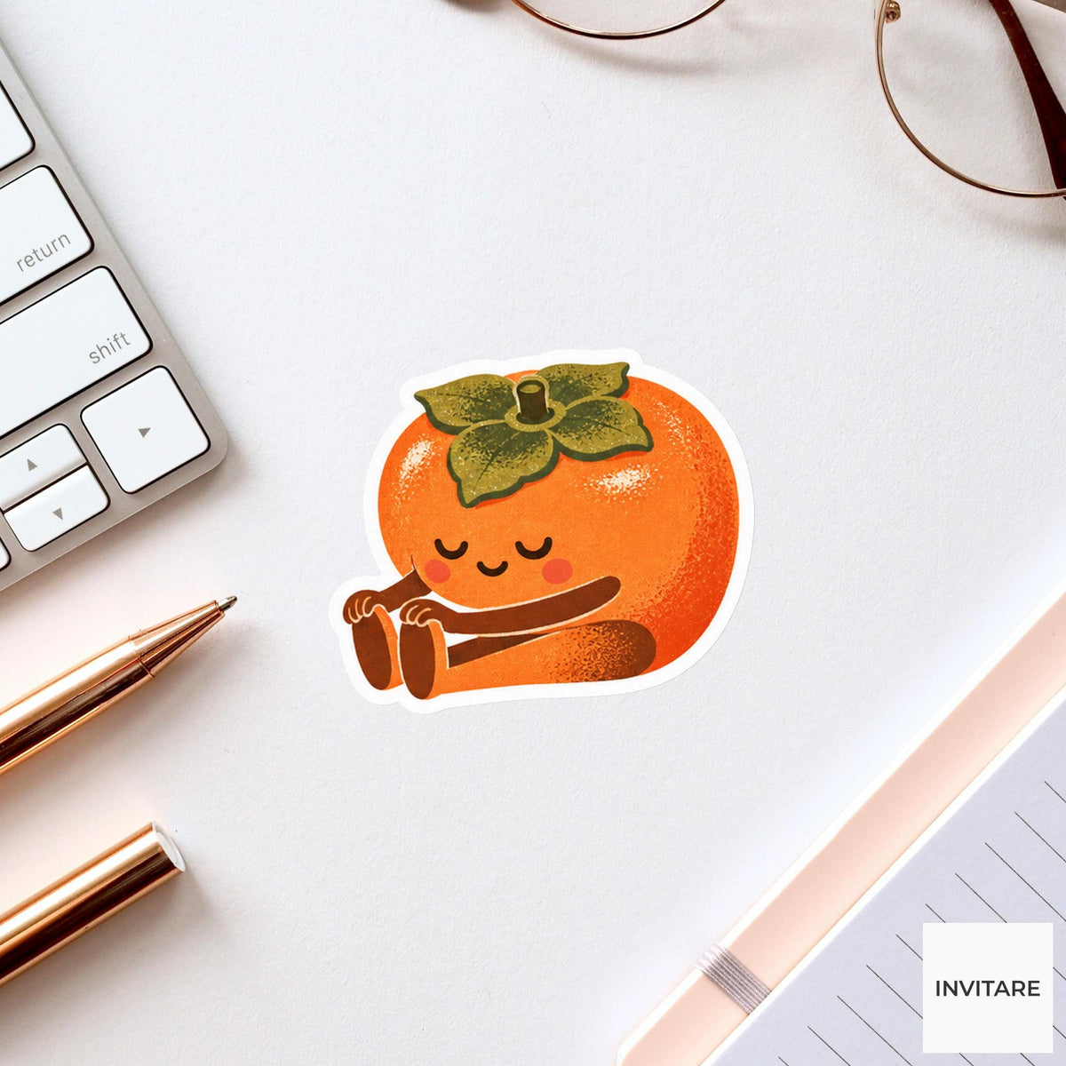 persimmon sitting in a forward fold Vinyl Sticker
