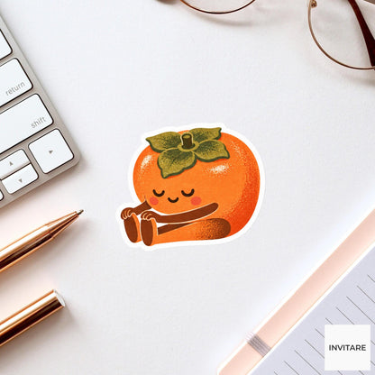 persimmon sitting in a forward fold Vinyl Sticker