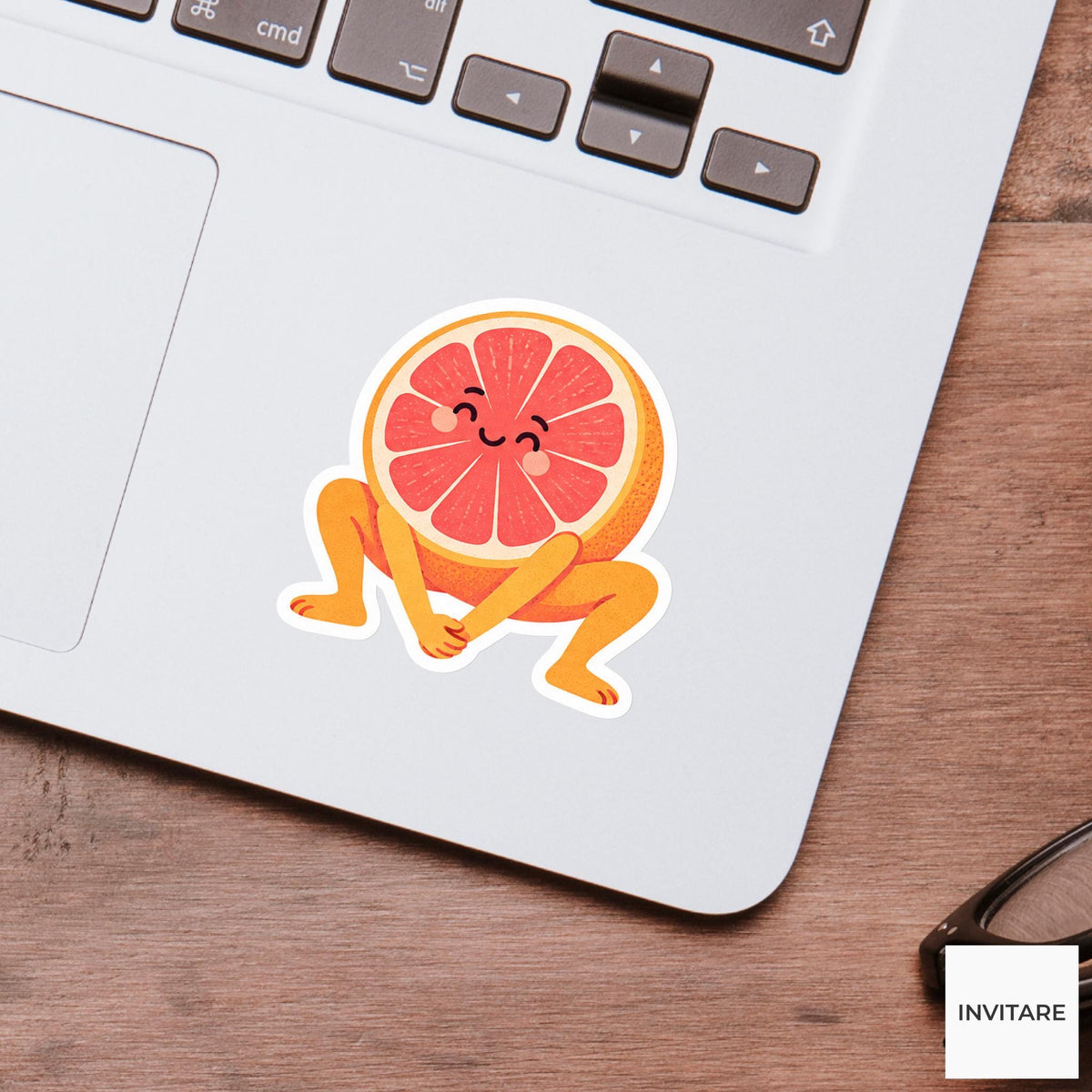grapefruit crouching in a cozy squat stretch Vinyl Sticker