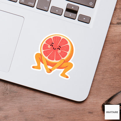 grapefruit crouching in a cozy squat stretch Vinyl Sticker