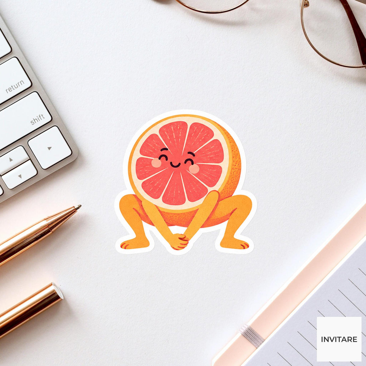 grapefruit crouching in a cozy squat stretch Vinyl Sticker
