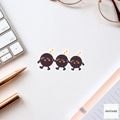 Three ellipsis dots shuffling forward in a sleepy queue Vinyl Sticker