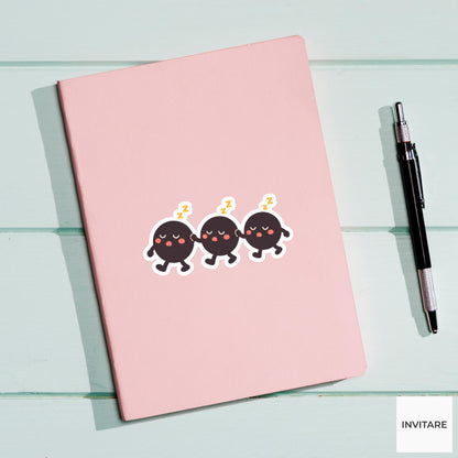 Three ellipsis dots shuffling forward in a sleepy queue Vinyl Sticker