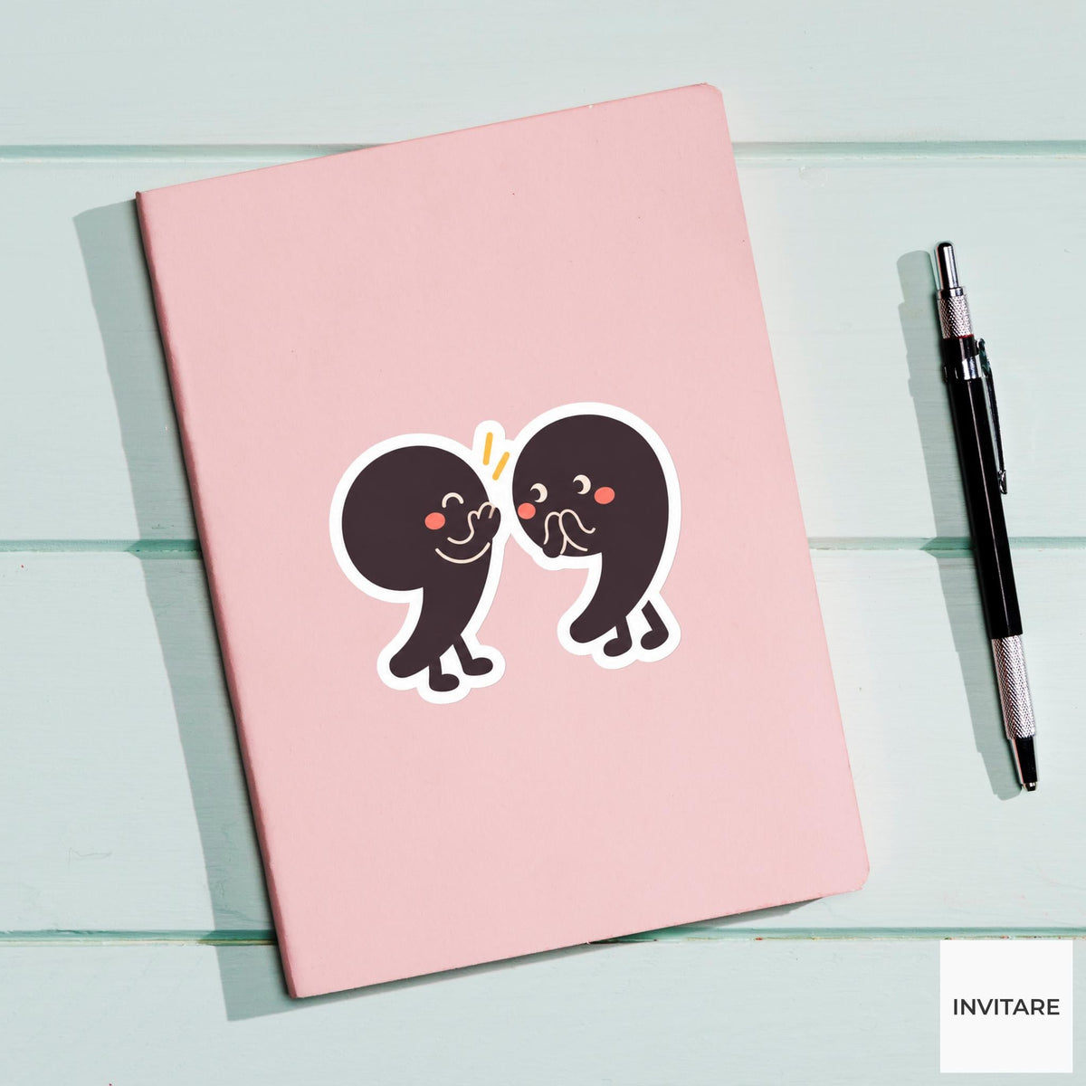 Two quotation marks whispering to one another Vinyl Sticker