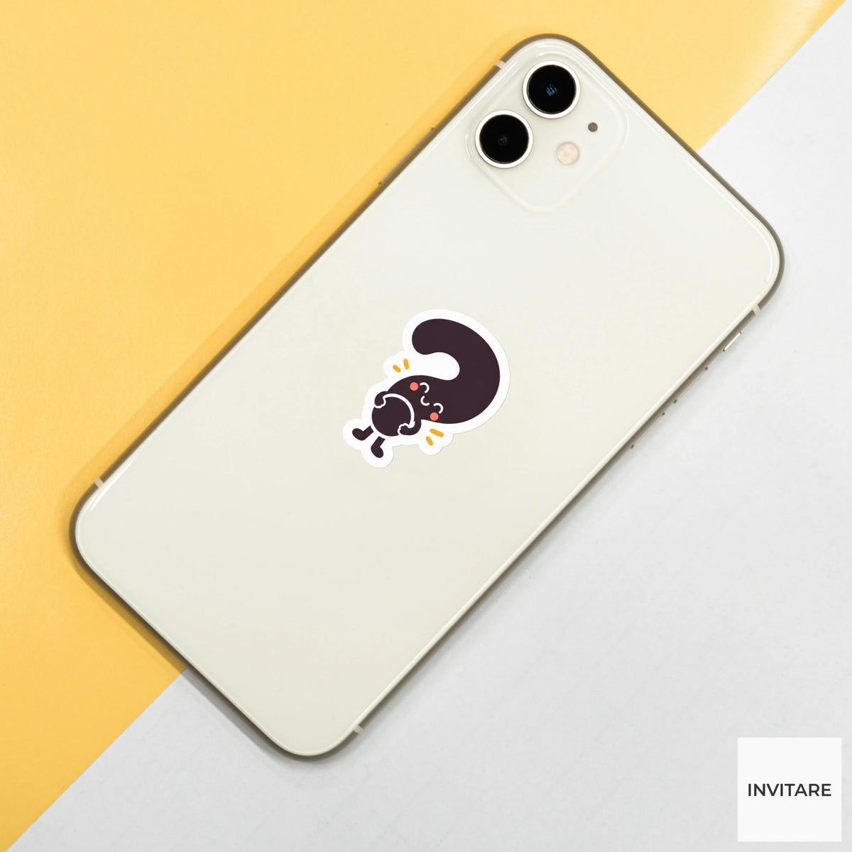 question mark holding its dot close with a shy smile Vinyl Sticker