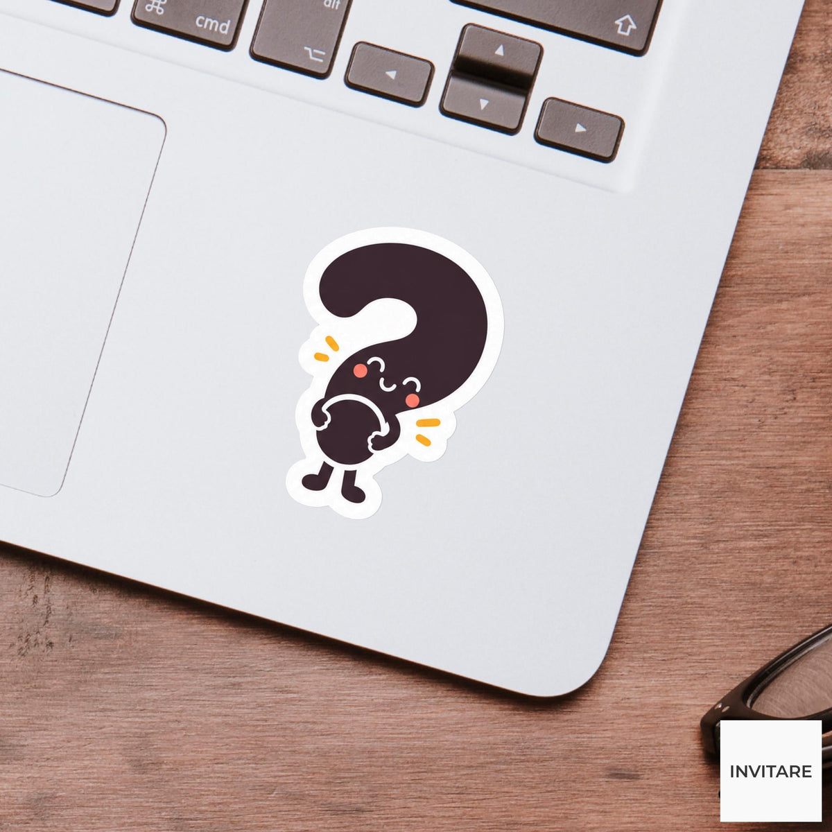 question mark holding its dot close with a shy smile Vinyl Sticker