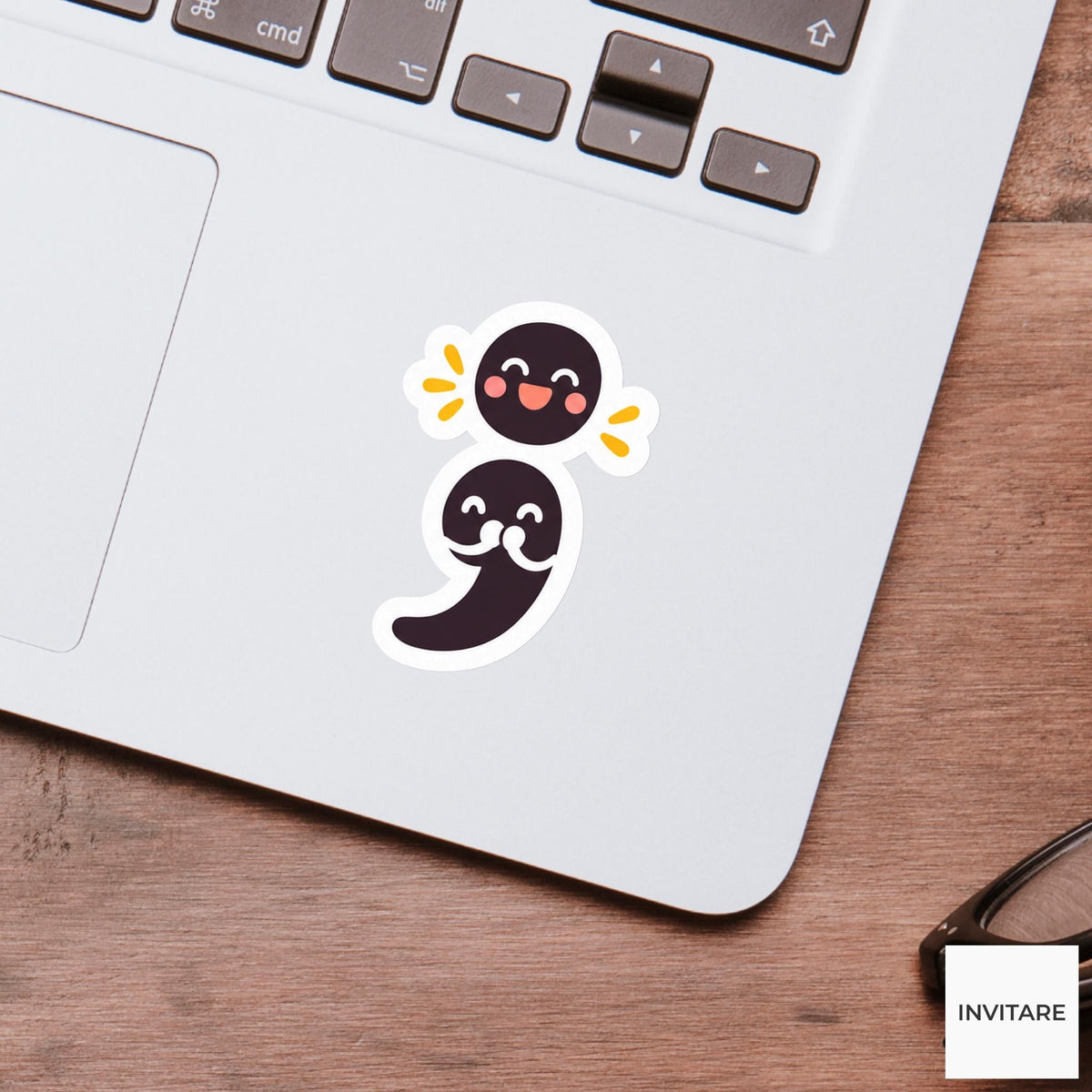 semicolon smiling as its dot sits neatly above Vinyl Sticker