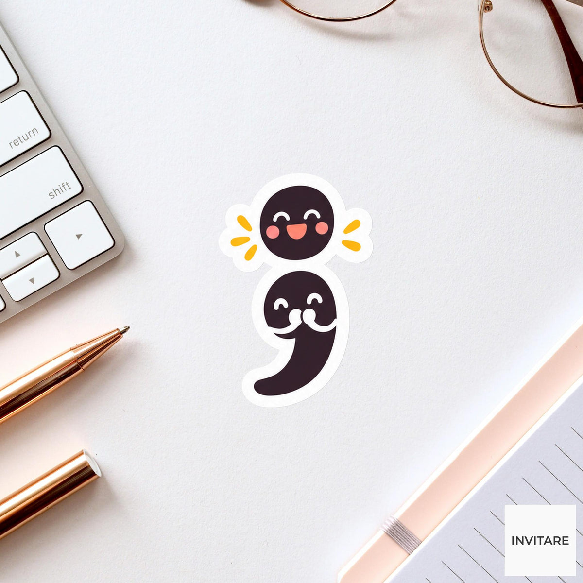 semicolon smiling as its dot sits neatly above Vinyl Sticker