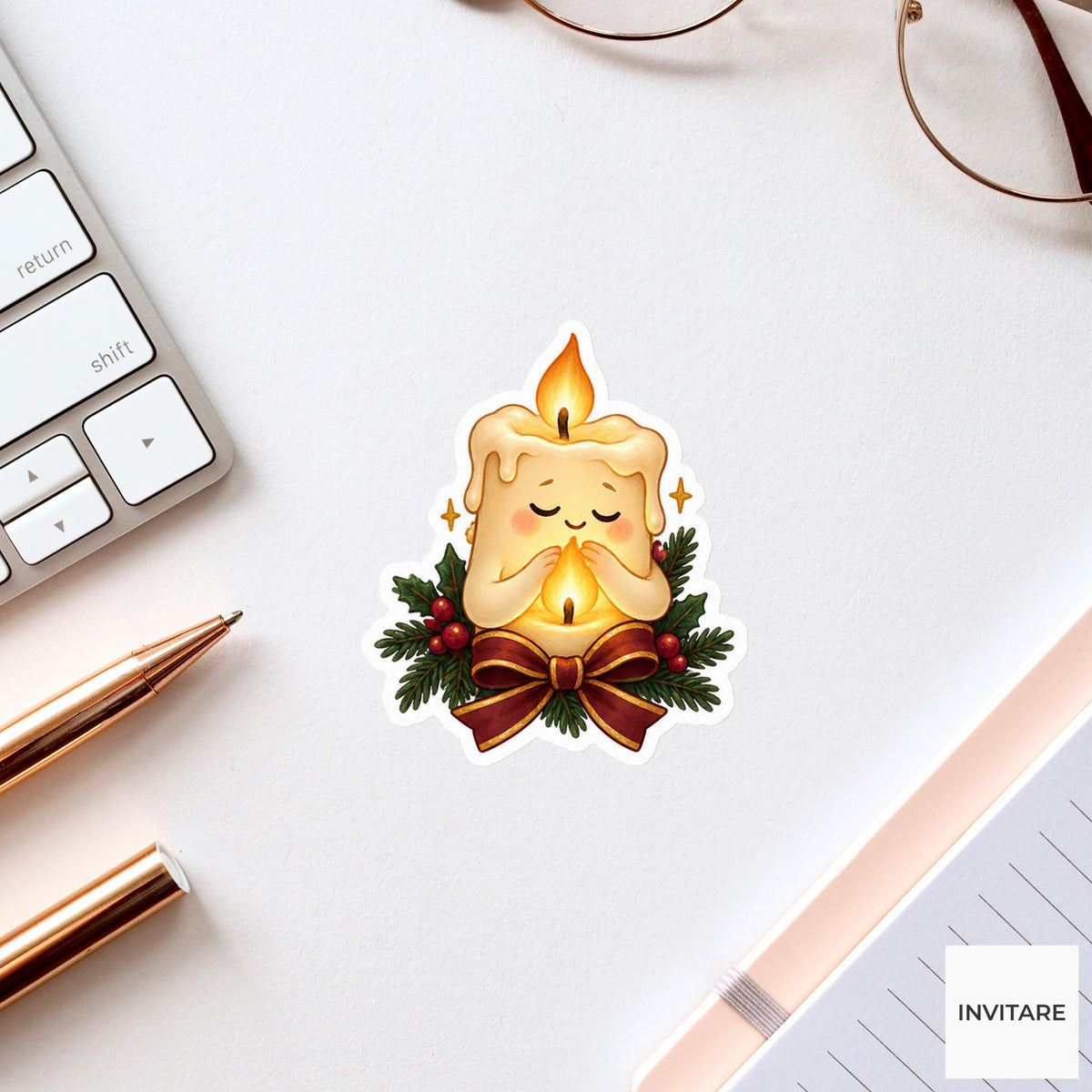 cream candle cupping its hands protectively around its flame Vinyl Sticker
