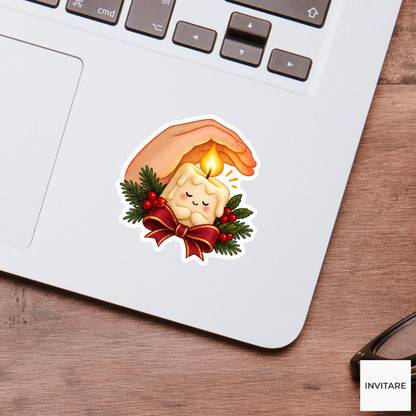 candle tucking its flame under a curved hand Vinyl Sticker