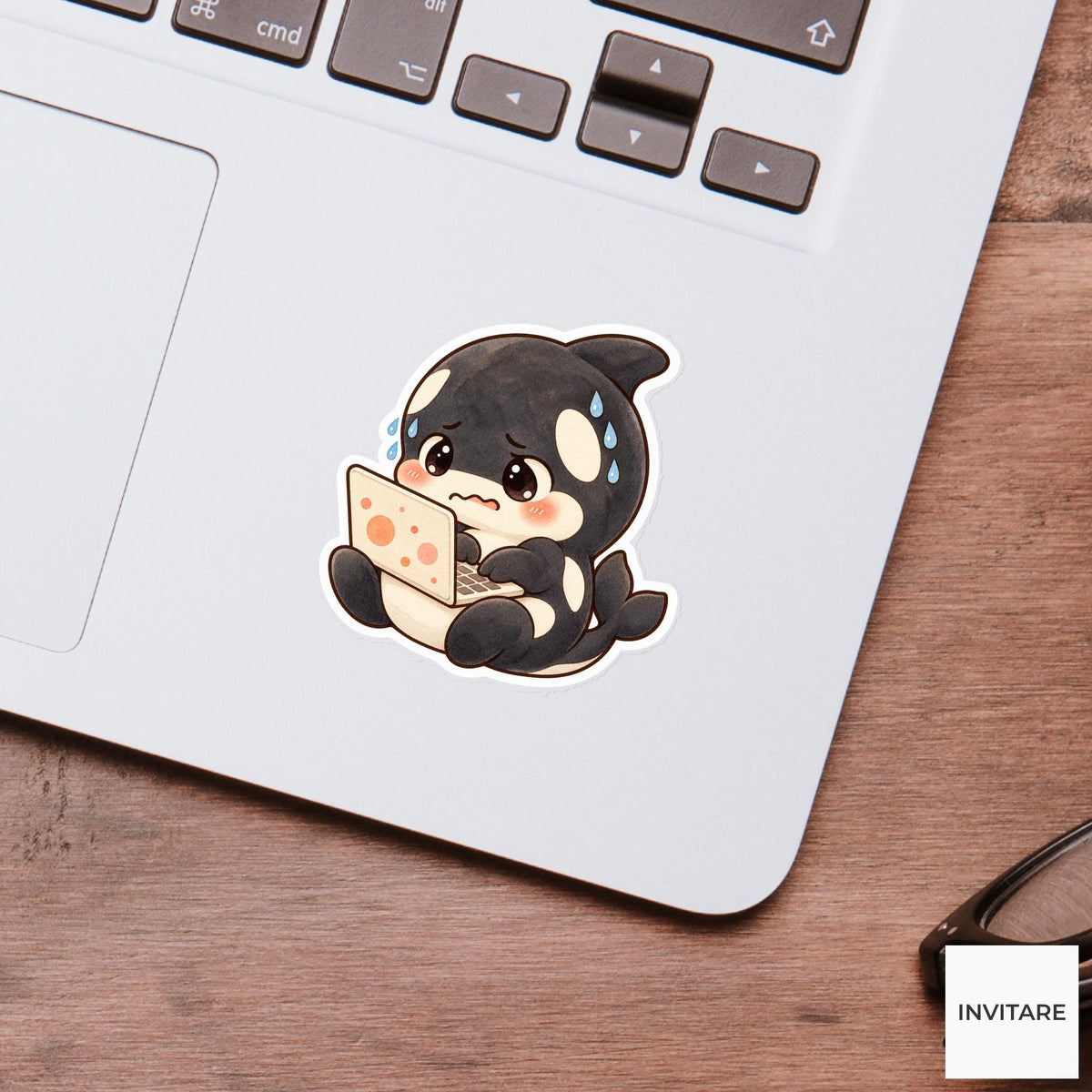 Stressed Orca Laptop Sticker, Watercolor Whale for Overwhelmed Students and Funny Office Journal Decor