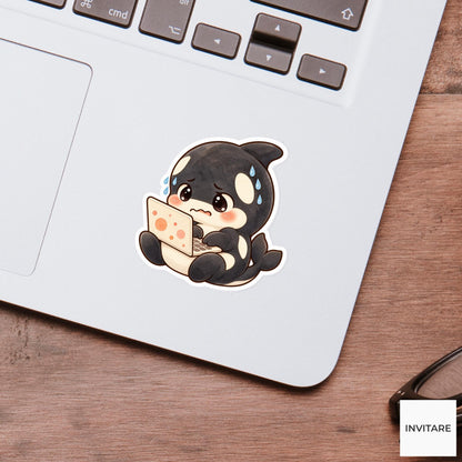 Stressed Orca Laptop Sticker, Watercolor Whale for Overwhelmed Students and Funny Office Journal Decor