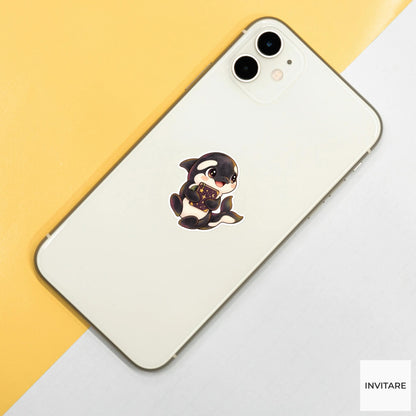 Stargazing Orca Sticker, Watercolor Whale Holding Star Chart for Celestial Journals and Astronomy Lovers