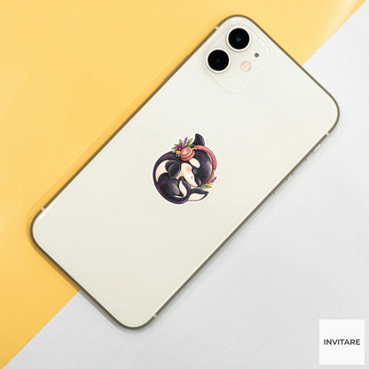 Headphone Orca Sticker, Watercolor Whale Listening to Music for Cozy Journals and Playlist Lovers