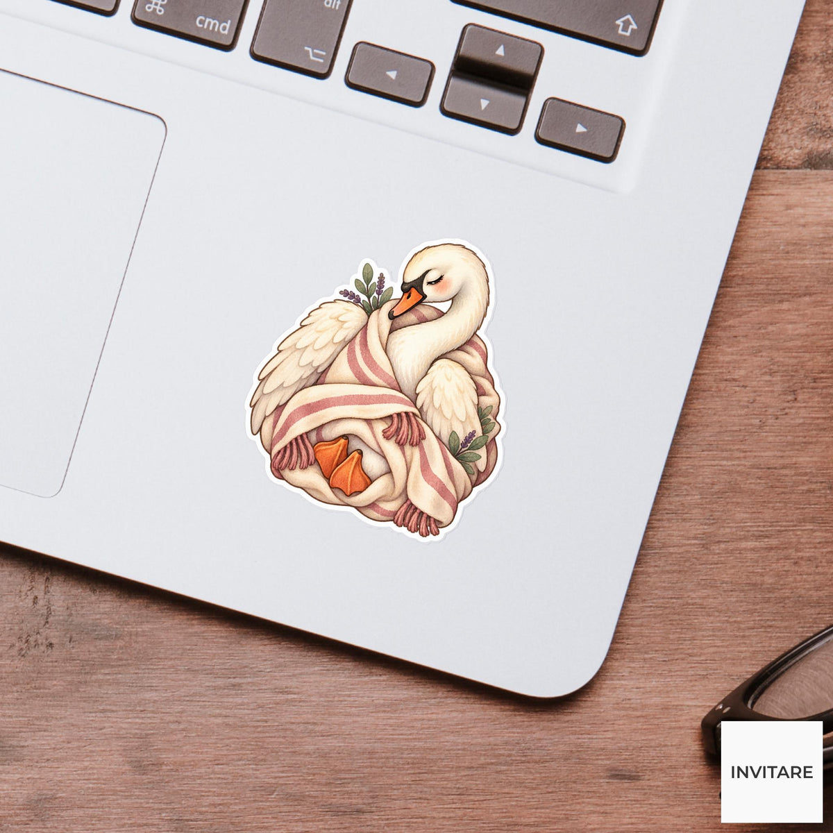 Blanket Swan Sticker, Sleepy Watercolor Bird for Cozy Journals and Gentle Animal Lover Gifts