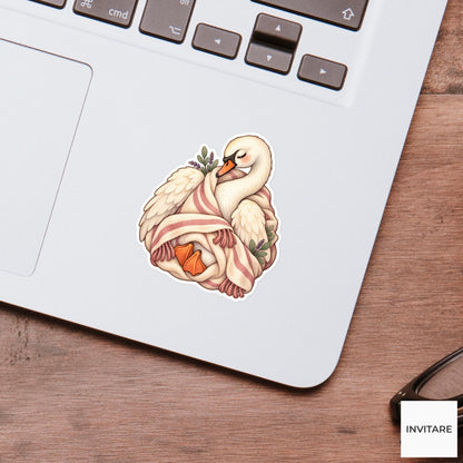 Blanket Swan Sticker, Sleepy Watercolor Bird for Cozy Journals and Gentle Animal Lover Gifts