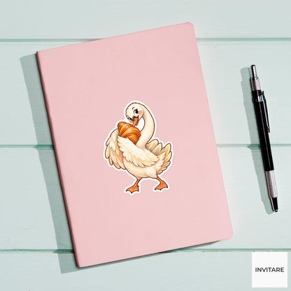 Croissant Swan Sticker, Watercolor Breakfast Bird for Bakery Journals and Cute Pastry Lover Gifts