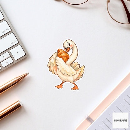 Croissant Swan Sticker, Watercolor Breakfast Bird for Bakery Journals and Cute Pastry Lover Gifts