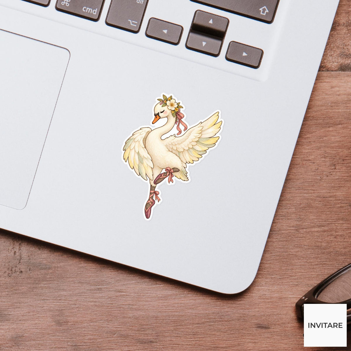 Ballet Swan Sticker, Watercolor Dancing Bird with Ribbon Slippers for Journals and Dancer Gifts