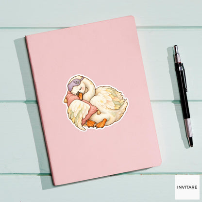 Sleepy Swan Pillow Sticker, Watercolor Bird with Lavender Mask for Cozy Journals and Planners
