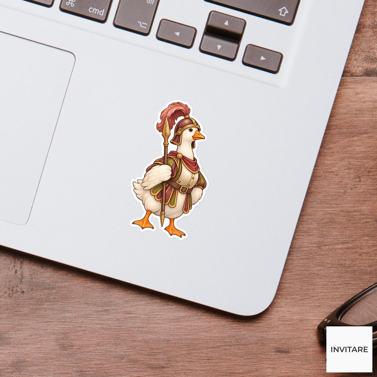 Goose Royal Guard Sticker, Watercolor Medieval Bird with Spear for Fantasy Journals and Planners
