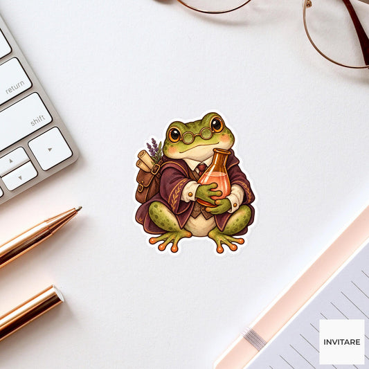Frog Chemistry Sticker, Watercolor Dark Academia Student with Flask for Science Journals and Gifts