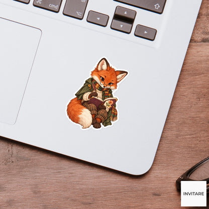 Fox Journal Sticker, Watercolor Dark Academia Animal with Pressed Flower for Bookish Planner Decor