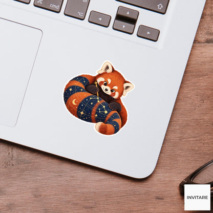 Red panda tracing a constellation on a navy chart spread across its striped tail Vinyl Sticker