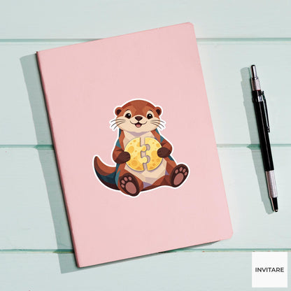 Otter holding two puzzle halves against its belly like a nearly finished moon Vinyl Sticker