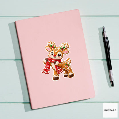 Reindeer cookie carefully draping a red frosting scarf around its baked neck Vinyl Sticker