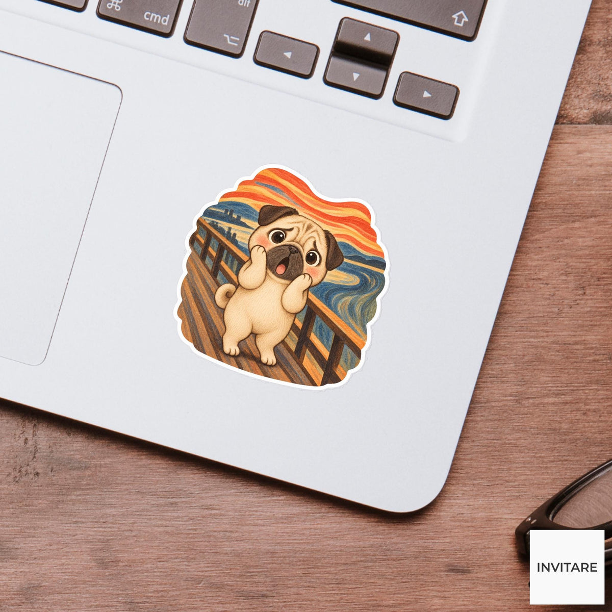 The Scream Pug Sticker, Funny Munch Inspired Dog Art for Journals and Laptops