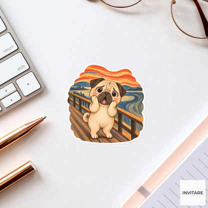 The Scream Pug Sticker, Funny Munch Inspired Dog Art for Journals and Laptops
