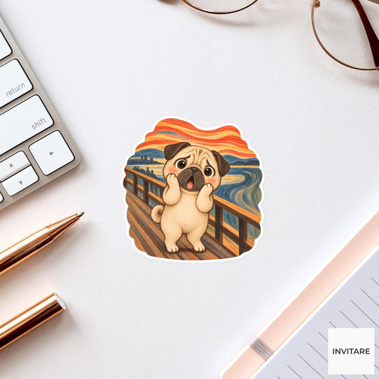 The Scream Pug Sticker, Funny Munch Inspired Dog Art for Journals and Laptops