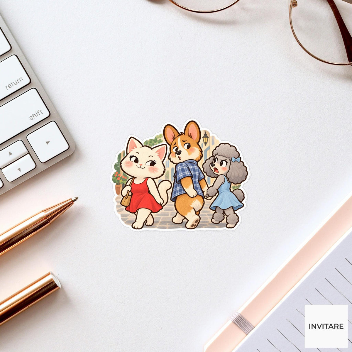 Distracted Corgi Vinyl Sticker, Funny Dog and Cat Reaction Meme