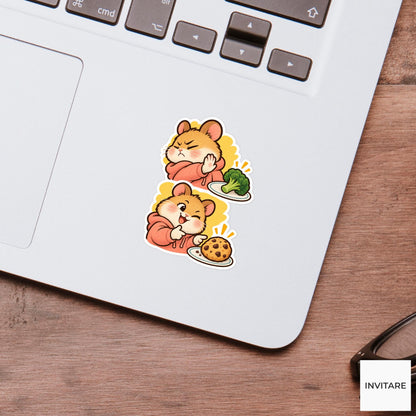 Broccoli No Cookie Yes Hamster Vinyl Sticker, Funny Snack Reaction Meme