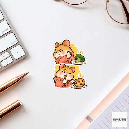 Broccoli No Cookie Yes Hamster Vinyl Sticker, Funny Snack Reaction Meme