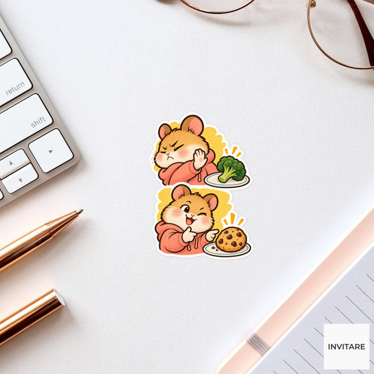 Broccoli No Cookie Yes Hamster Vinyl Sticker, Funny Snack Reaction Meme