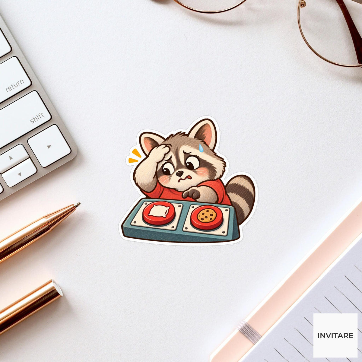 Two Buttons Raccoon Vinyl Sticker, Funny Nap or Cookie Decision Meme