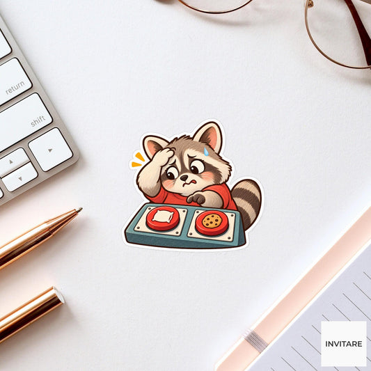 Two Buttons Raccoon Vinyl Sticker, Funny Nap or Cookie Decision Meme