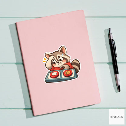 Two Buttons Raccoon Vinyl Sticker, Funny Nap or Cookie Decision Meme